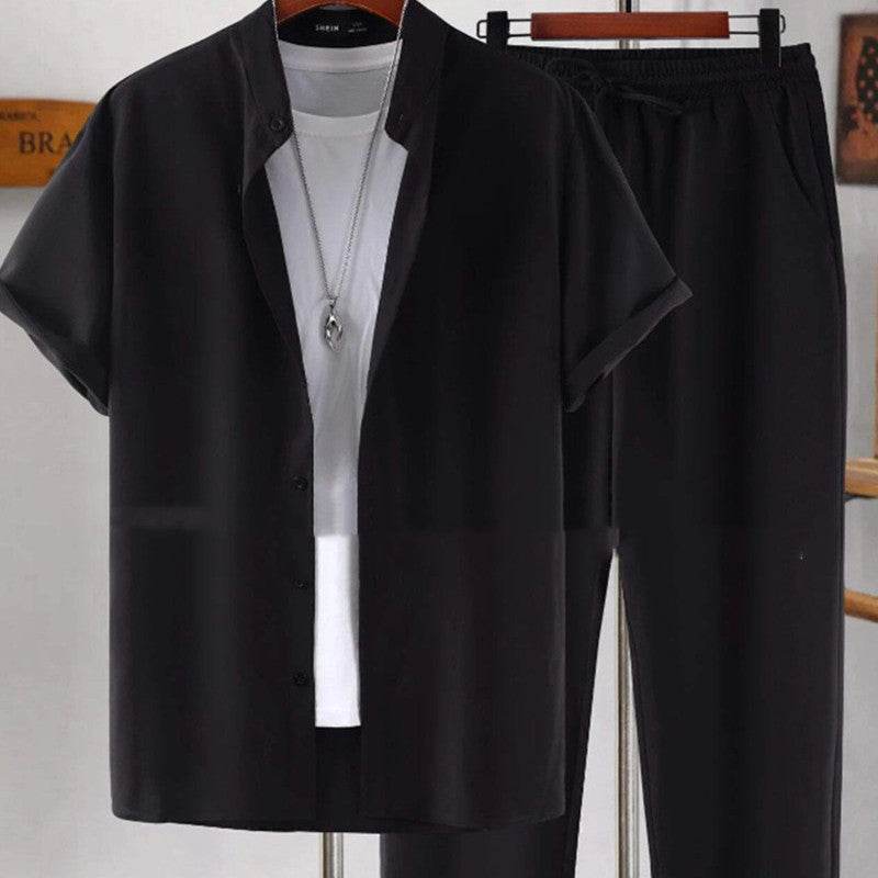 Buycenter Men's Short Sleeve Cardigan Suit - Casual Cotton Shirt & Pants - Buy Center US