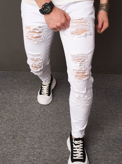 Men's Casual Skinny Ripped Jeans - Versatile Street Style Denim Pants - Buy Center US