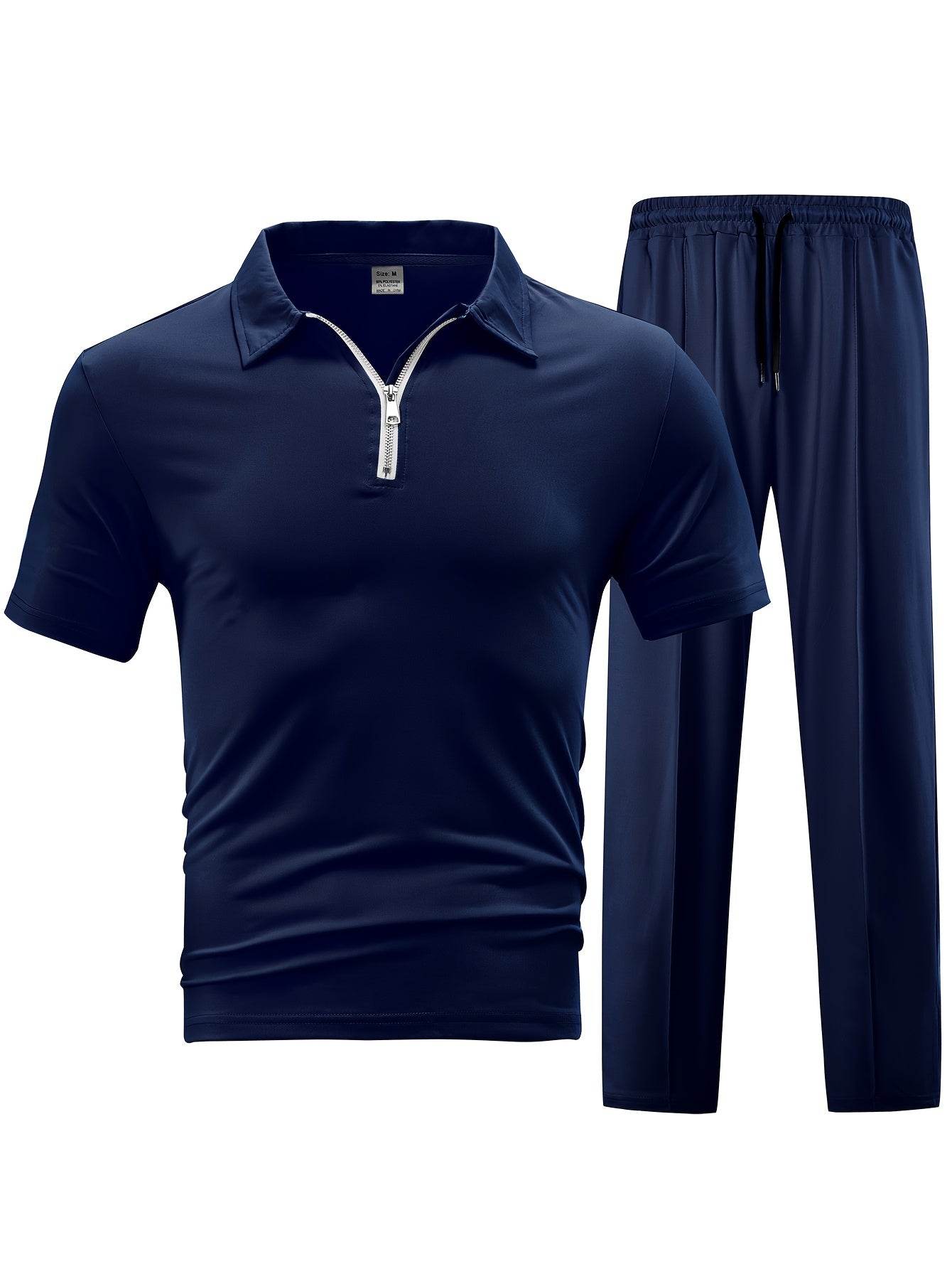Men's Casual Knit Set - Zipper Short Sleeve Shirt & Drawstring Pants - Buy Center US
