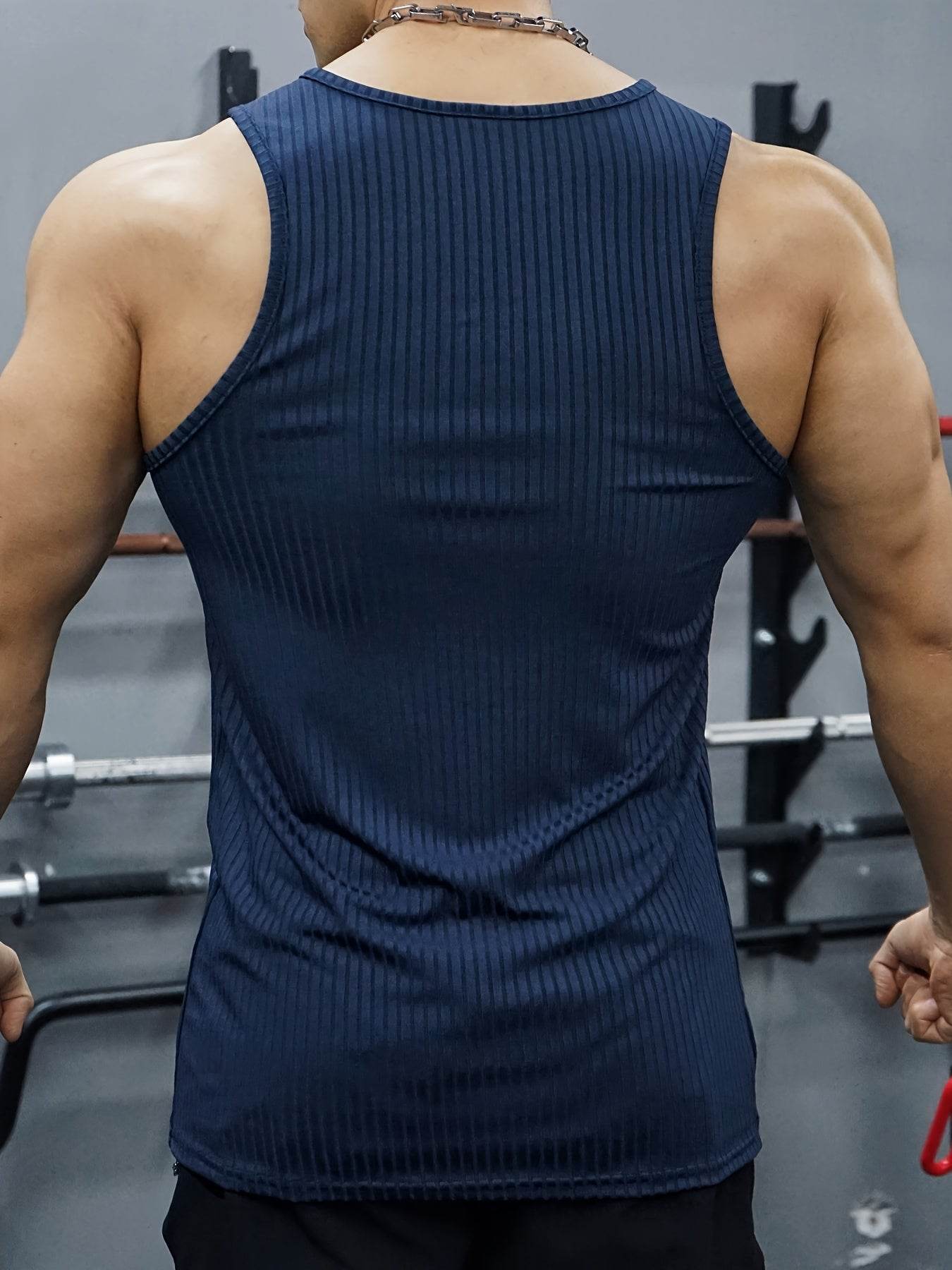 Men's Navy Blue Sleeveless Tank Top - V-Neck Button Closure for Summer - Buy Center US
