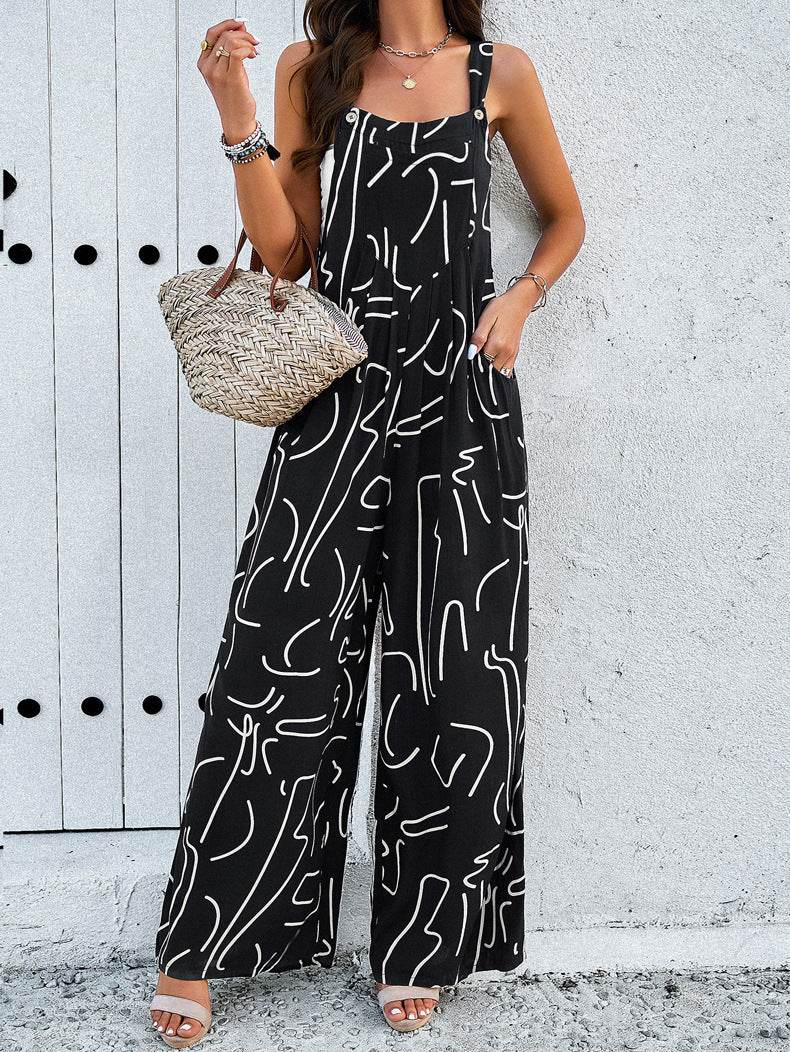 Women's Casual Printed Jumpsuit - Loose Fit, Sleeveless & Stylish - Buy Center US
