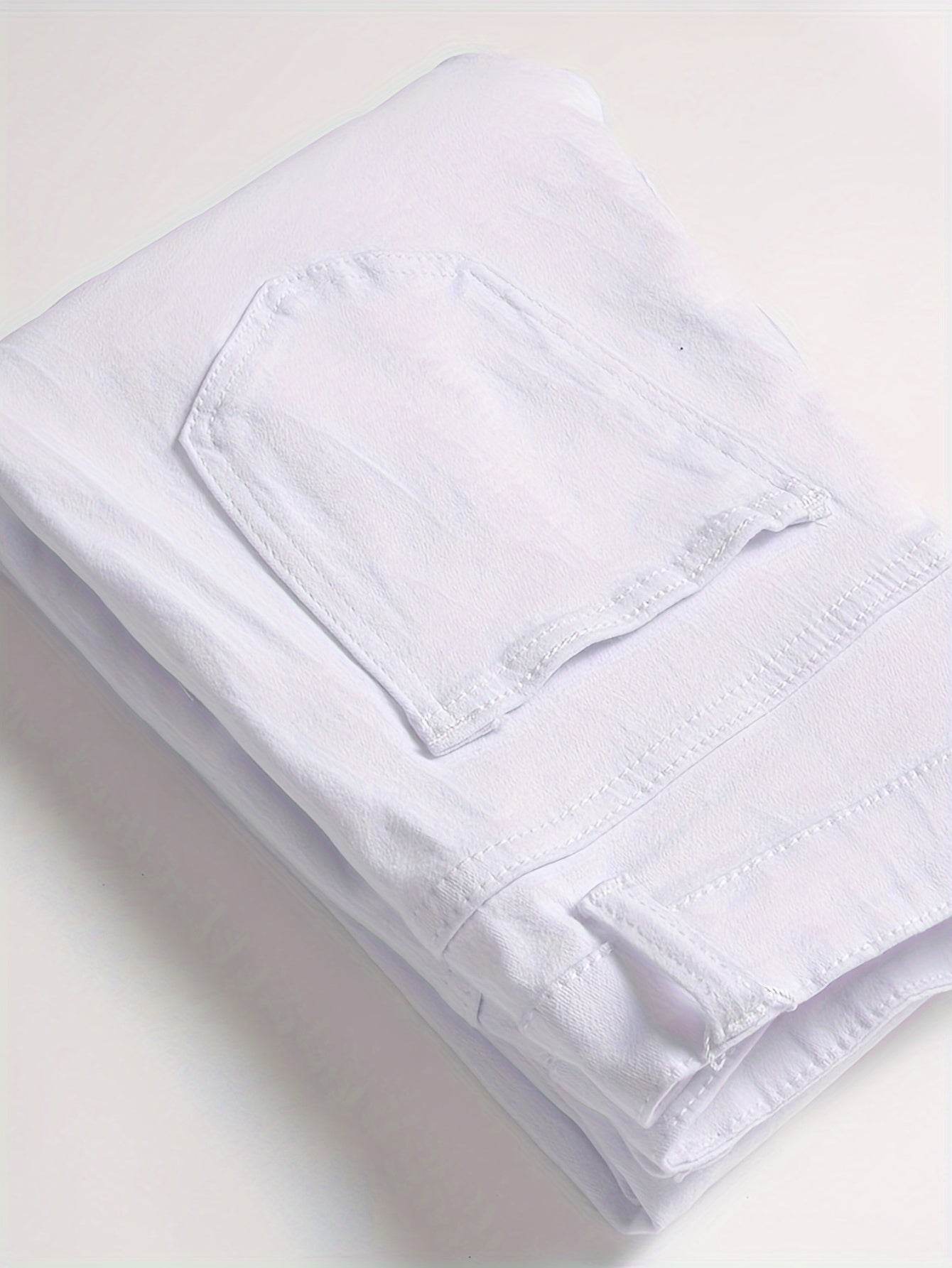 Men's Slim-Fit White Jeans - Ripped Stretch Denim for Casual Style - Buy Center US
