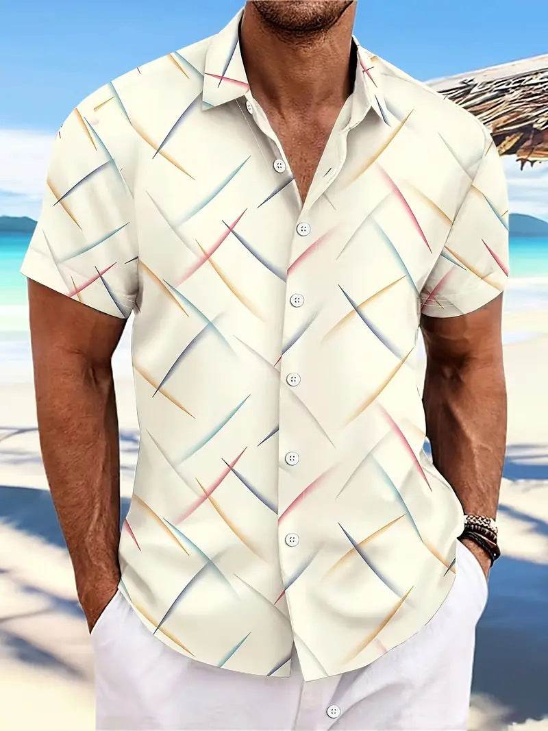 Men's Striped Casual Beach Shirt - Short Sleeve Button Design - Buy Center US