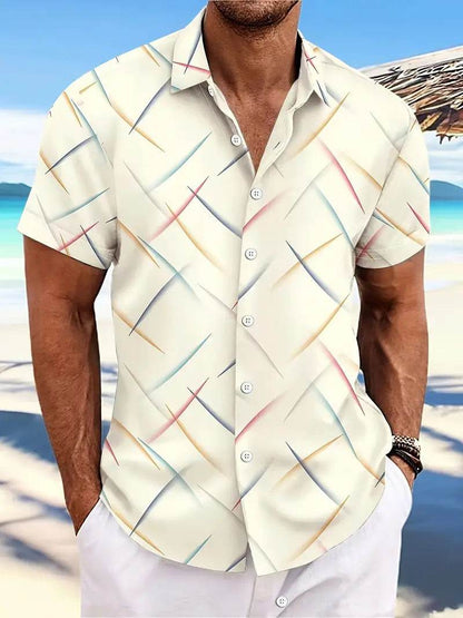 Men's Striped Casual Beach Shirt - Short Sleeve Button Design - Buy Center US