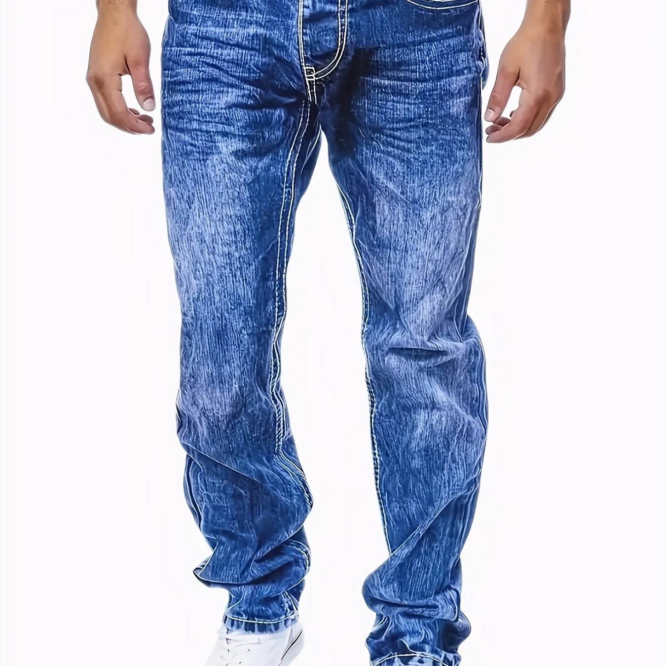 Stylish Men's Washed Blue Jeans - Stretchy Denim for Casual Wear - Buy Center US