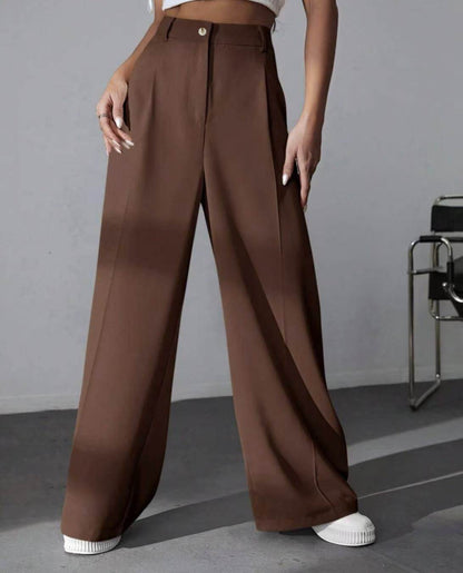 Women's Casual Straight Pants - High Waist Solid Color Trousers - Buy Center US