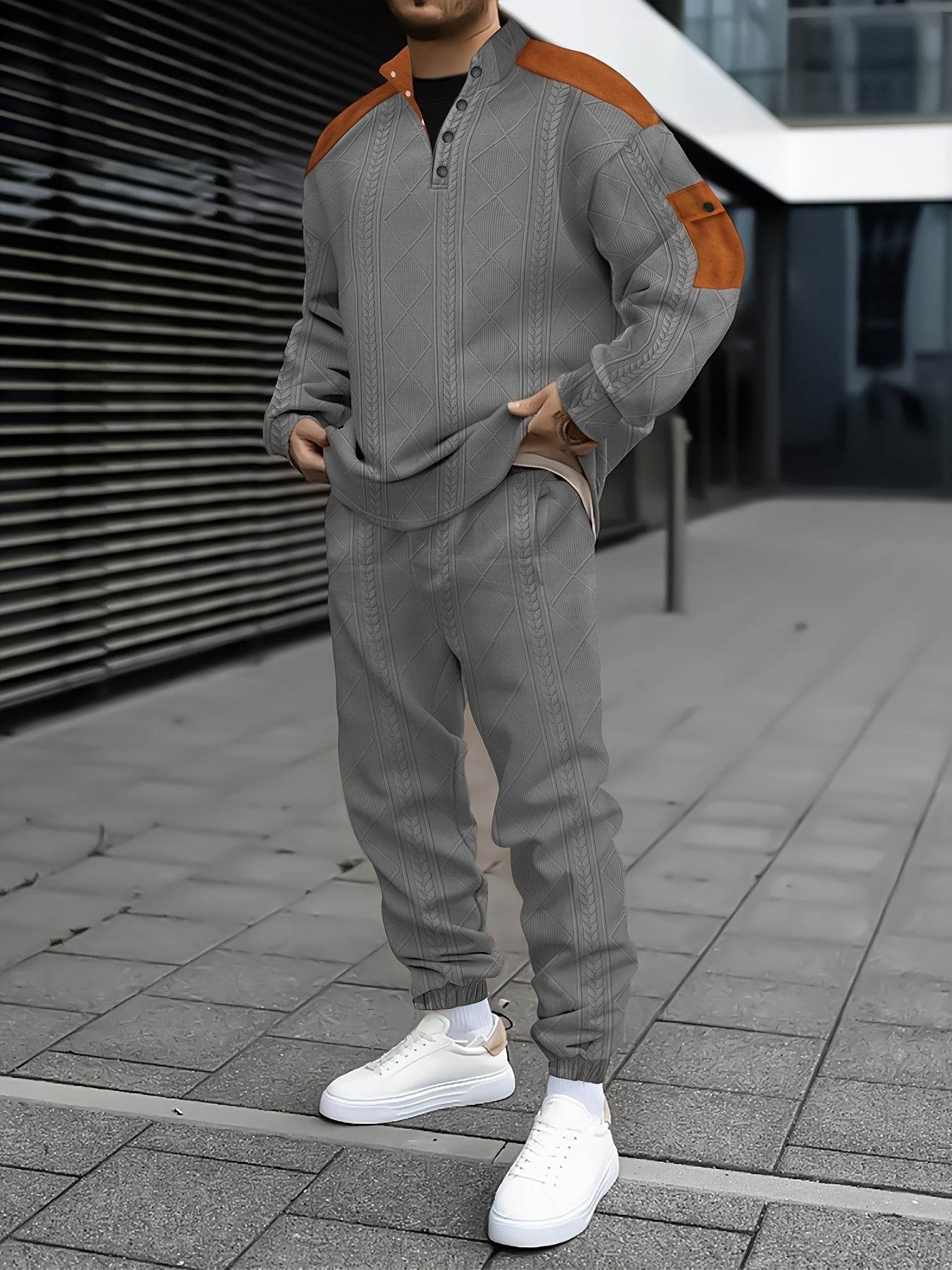 Men's Casual Sports Suit - Color Block Design, Comfortable & Breathable Fabric - Buy Center US