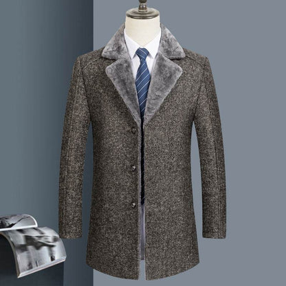 Buycenter Woolen Coat for Men - Autumn Winter Lapel Style in Gray/Brown - Buy Center US