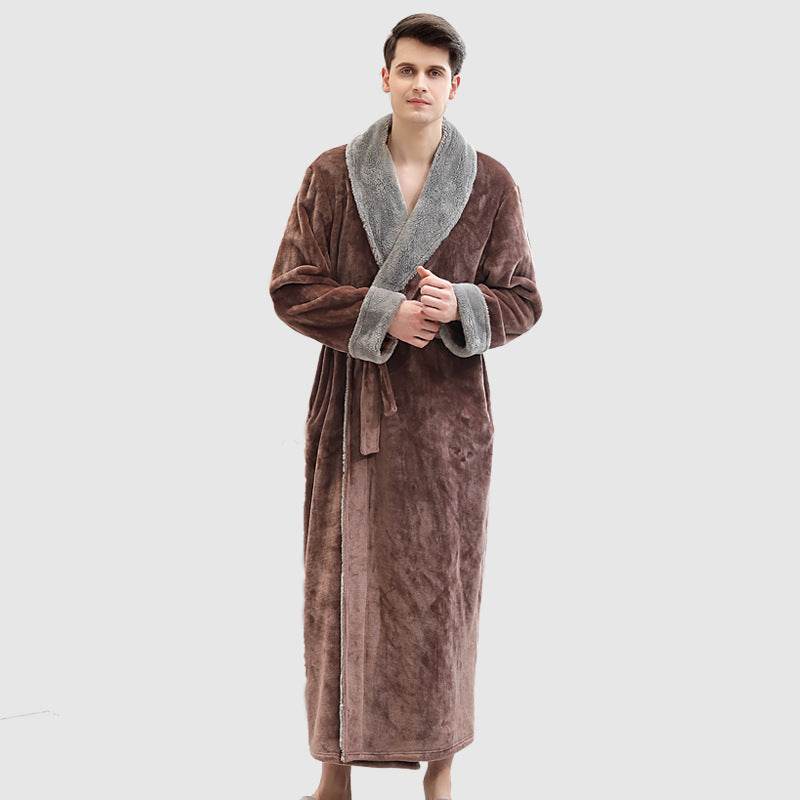 Buycenter Men's Plus Size Coral Fleece Bathrobe - Soft Full Length Pajamas - Buy Center US
