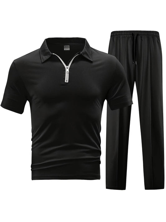 Men's Casual Outdoor Zip Short Sleeve & Pants Set - 5 Color Options - Buy Center US