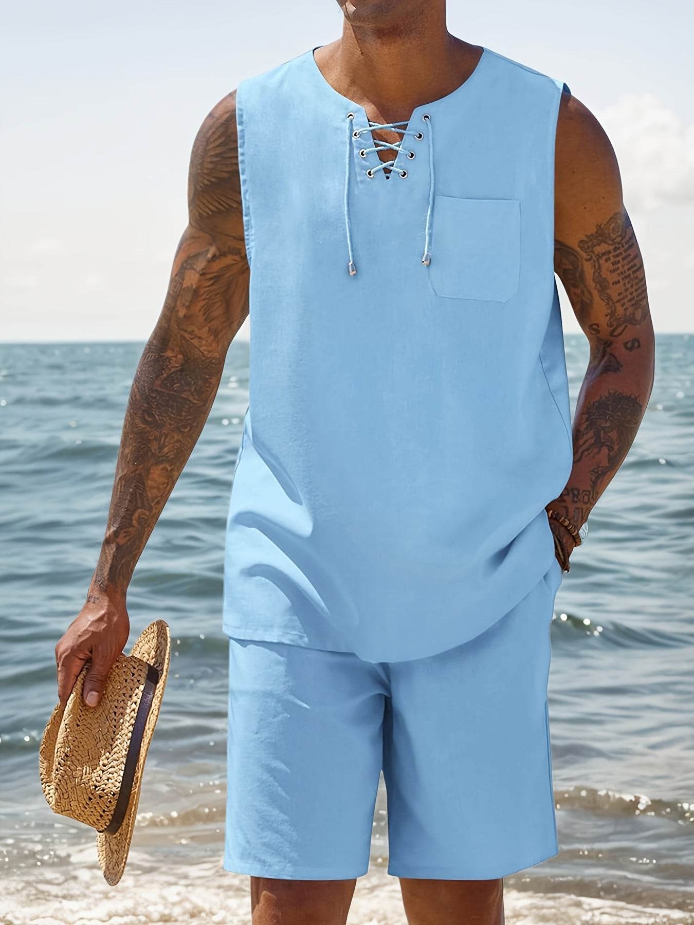 Men's Casual Sleeveless Tank Top & Shorts Set - Breathable Summer Activewear - Buy Center US