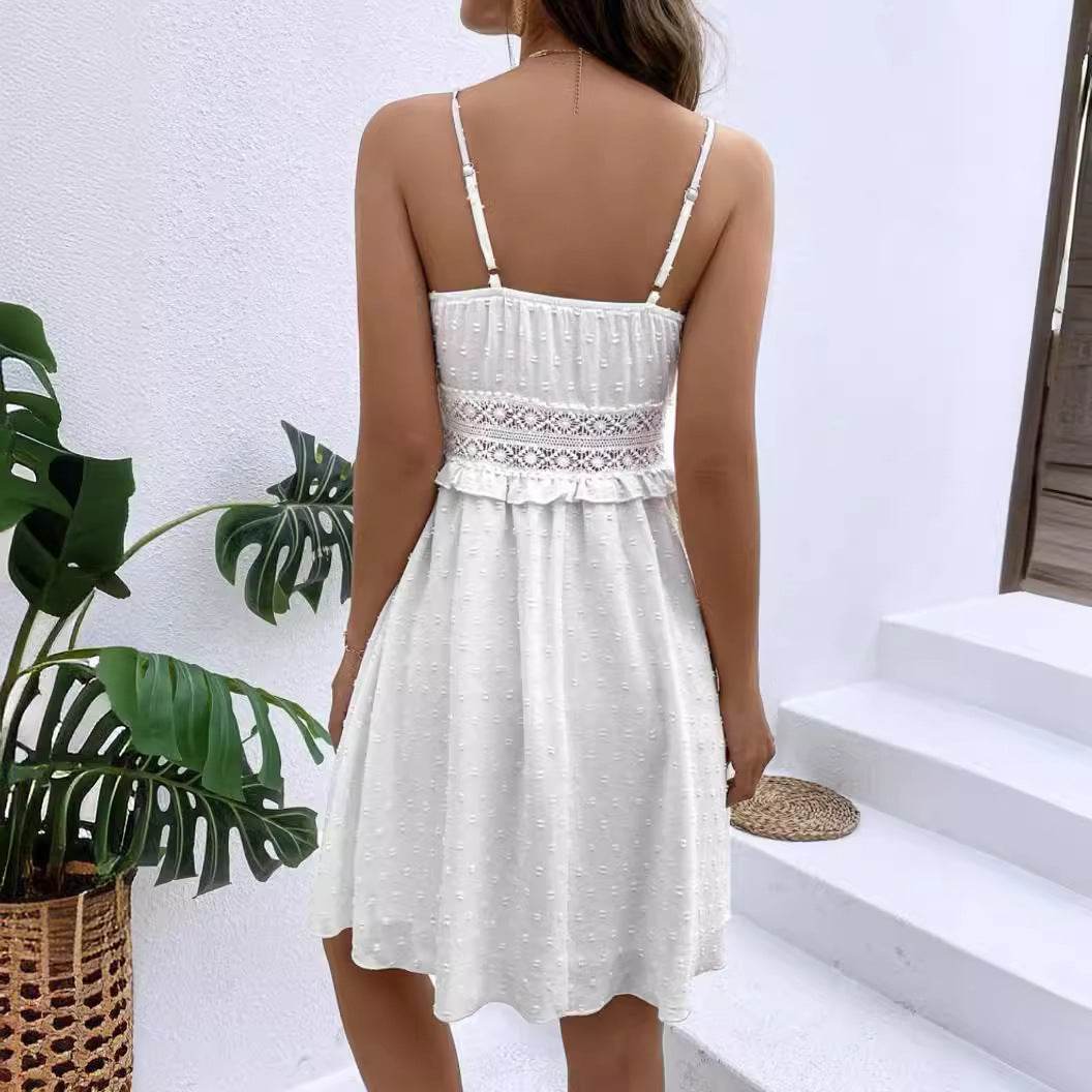 Elegant Dot Jacquard Lace Suspender Dress - Cotton, Street Hipster Style - Buy Center US
