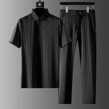 Buycenter Men's Ice Silk Casual Trousers Suit - Short Sleeve & Stylish - Buy Center US