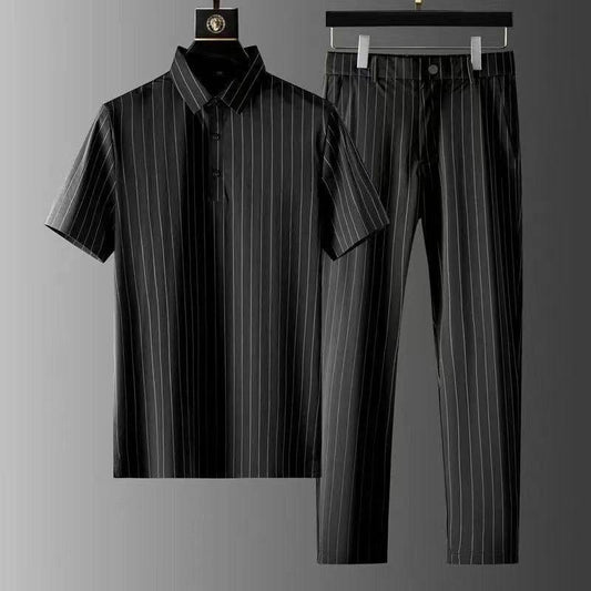 Buycenter Men's Ice Silk Casual Trousers Suit - Short Sleeve & Stylish - Buy Center US