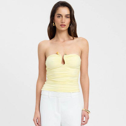 Solid Color Backless Pleated T-shirt - Slim Fit Sleeveless Top - Buy Center US