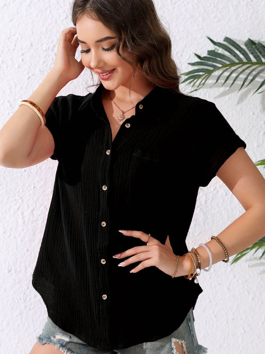 Women's V-Neck Blouse - Button Front Casual Short Sleeve Cotton Shirt - Buy Center US