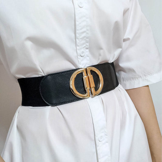 Stylish Women's Wide Belt with Elastic Buckles - Multiple Colors Available - Buy Center US