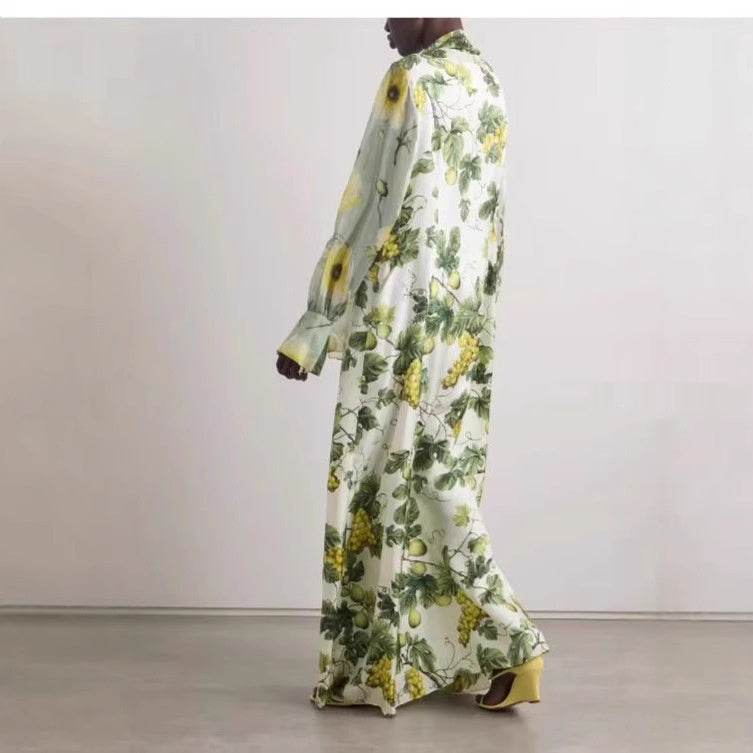 Women's Pleated Flowers Dress - Casual Ice Silk with Princess Sleeves - Buy Center US