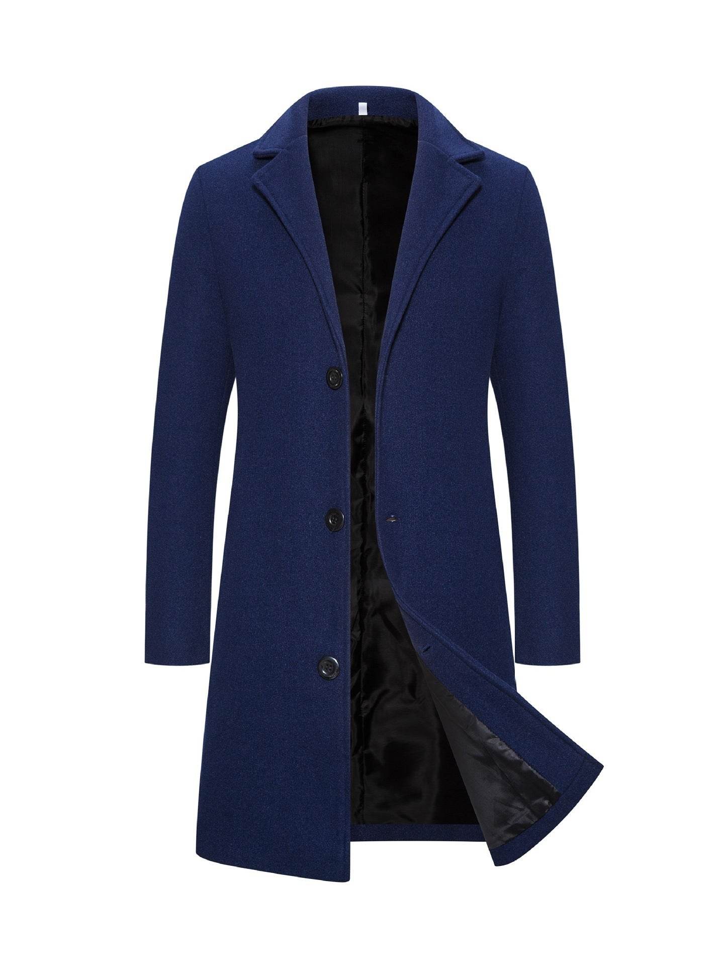 Buycenter Men's Slim-Fit Woolen Coat - Stylish Mid-Length Trench - Buy Center US
