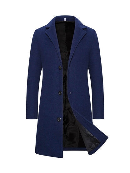 Buycenter Men's Slim-Fit Woolen Coat - Stylish Mid-Length Trench - Buy Center US