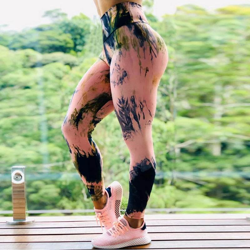 Ink Pattern High Waist Yoga Leggings - Stylish & Comfortable for All Sports - Buy Center US