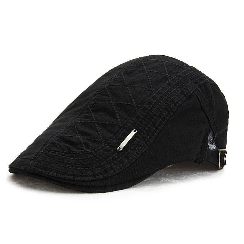Retro Solid Color Grid Cap - Cotton Beret with Embroidery Design - Buy Center US