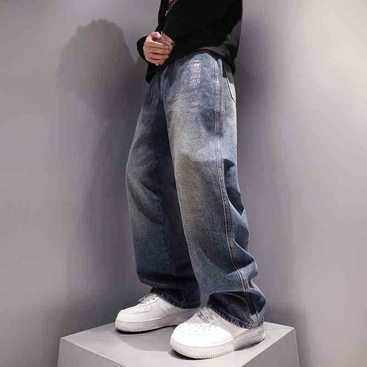 Men's Vintage Jeans - Washed-Out Straight Loose Fit Trousers - Buy Center US