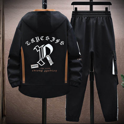 Buycenter Men's Fall Leisure Set - Hooded Jacket & Trousers, Casual Style - Buy Center US