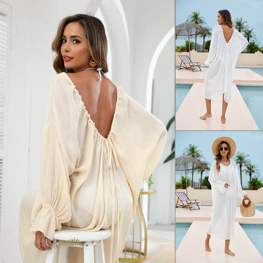 Women's Round Neck Deep V Home Dress - Cozy Polyester Fabric - Buy Center US