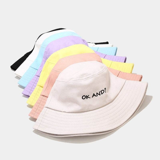 Macaron OK Embroidered Fisherman Hat - Unisex Cotton Wide Brim Style - Buy Center US