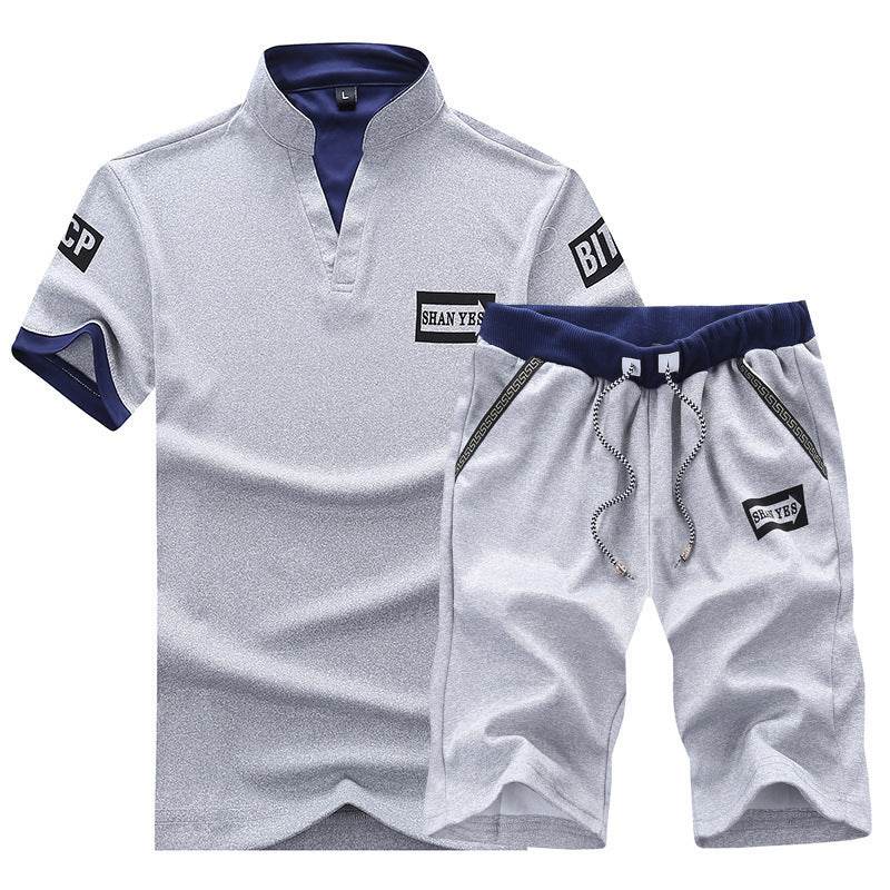 Buycenter Men's Short-Sleeved V-Neck T-Shirt and Shorts Casual Suit - Buy Center US