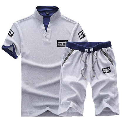 Buycenter Men's Short-Sleeved V-Neck T-Shirt and Shorts Casual Suit - Buy Center US