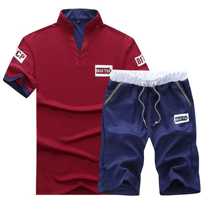 Buycenter Men's Short-Sleeved V-Neck T-Shirt and Shorts Casual Suit - Buy Center US