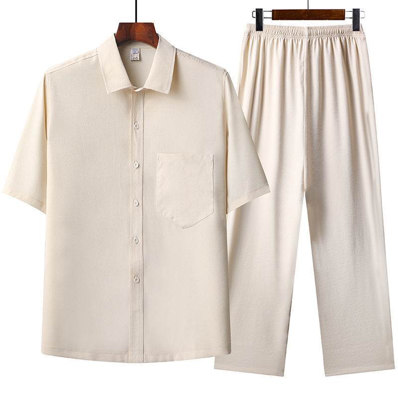 Buycenter Summer Ice Cotton Short-Sleeved Shirt Set - Comfortable & Stylish - Buy Center US