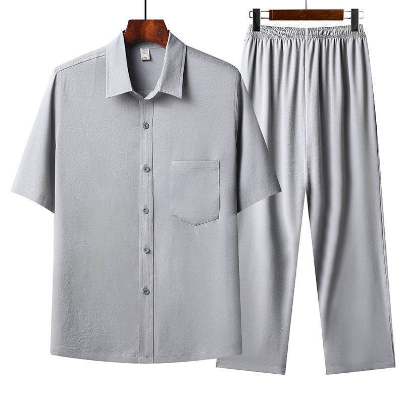 Buycenter Summer Ice Cotton Short-Sleeved Shirt Set - Comfortable & Stylish - Buy Center US