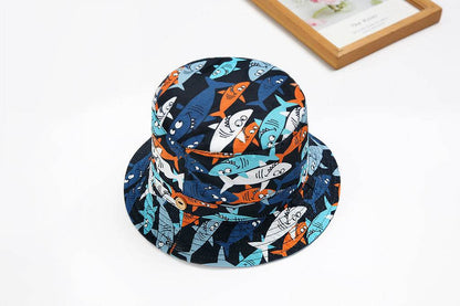 Children's Cotton Fisherman Hat - Shark Print, Double-Sided, Wide Brim - Buy Center US