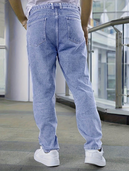 Men’s Loose-Fit Jeans - Cotton Blend All-Season Denim with Pockets - Buy Center US