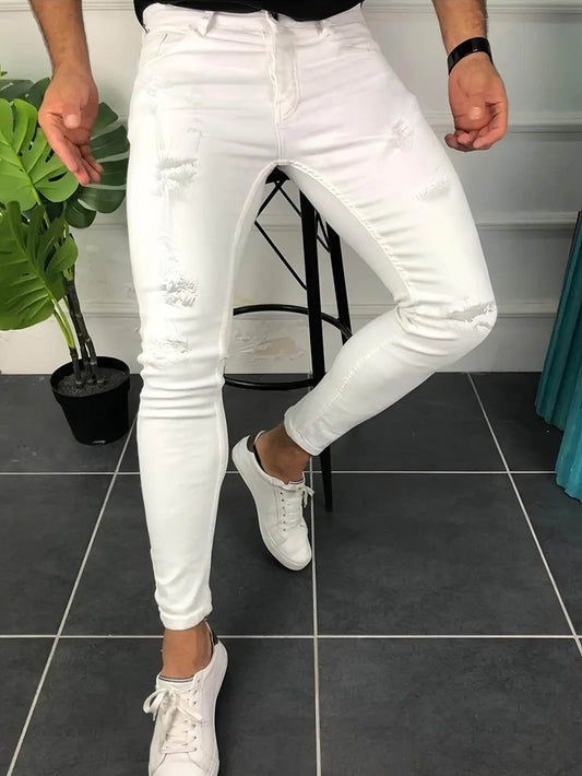 Trendy Ripped Skinny Jeans for Men - Light Wash, Stretchy Denim Fit - Buy Center US