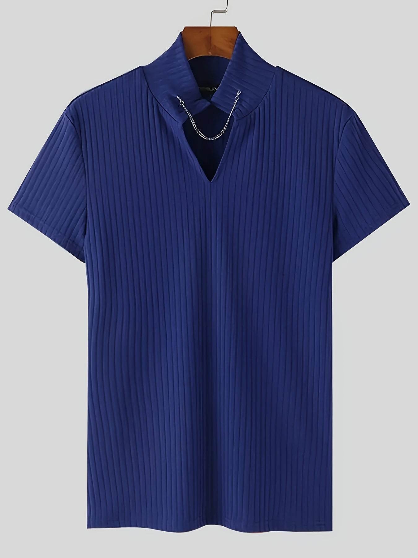 Men's Red V-Neck Striped Athletic Shirt - Slim Fit Short Sleeve Top - Buy Center US