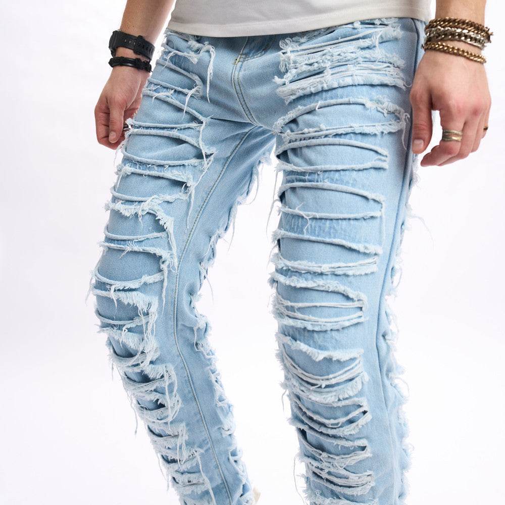 Simple Solid Color Ripped Skinny Jeans - Comfortable Cotton Fit for All Sizes - Buy Center US