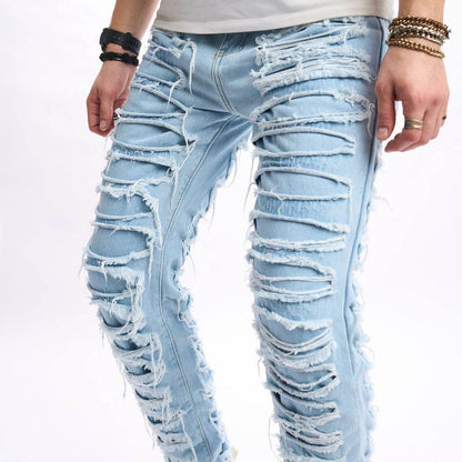 Simple Solid Color Ripped Skinny Jeans - Comfortable Cotton Fit for All Sizes - Buy Center US