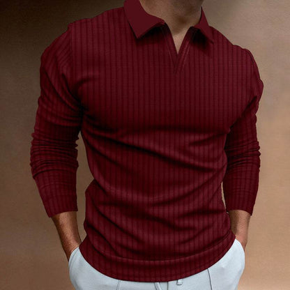 Solid Color Men’s Long Sleeve Lapel Shirt - Casual Fitness Style - Buy Center US