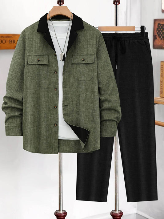 Casual Men's Fashion Suit Set - Lightweight Long Sleeve Trousers, Polyester - Buy Center US