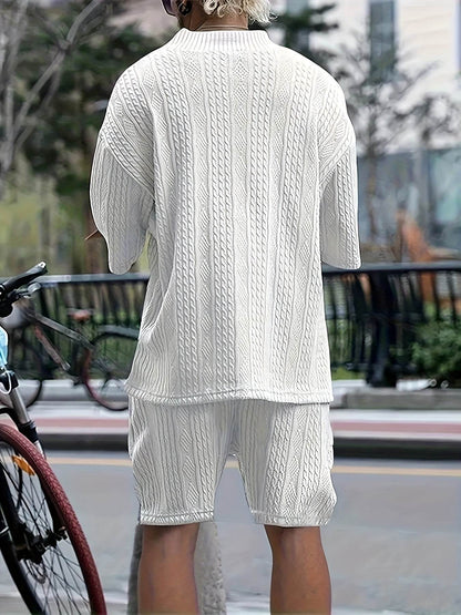 Men's V-Neck Casual Summer Suit - Breathable Mid Sleeve Top & Shorts - Buy Center US
