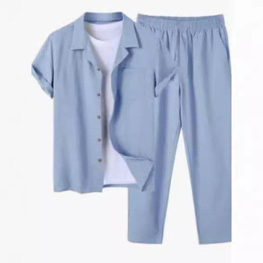 Buycenter Men's Cotton and Linen Shirt Outfit - Summer Casual Look - Buy Center US