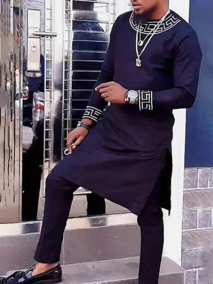 Buycenter Men’s Leisure Set - Printed Long Sleeve Shirt & Trousers - Buy Center US