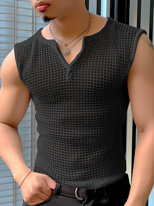 INCERUN Men’s Sexy Fishnet Vest - Hollow Notched Slim Beach/Club Wear - Buy Center US