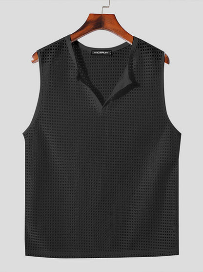 INCERUN Men’s Sexy Fishnet Vest - Hollow Notched Slim Beach/Club Wear - Buy Center US