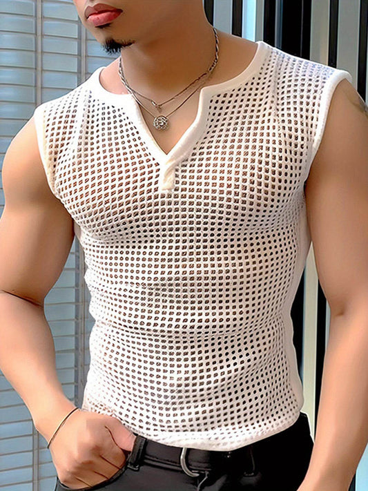 INCERUN Men’s Sexy Fishnet Vest - Hollow Notched Slim Beach/Club Wear - Buy Center US