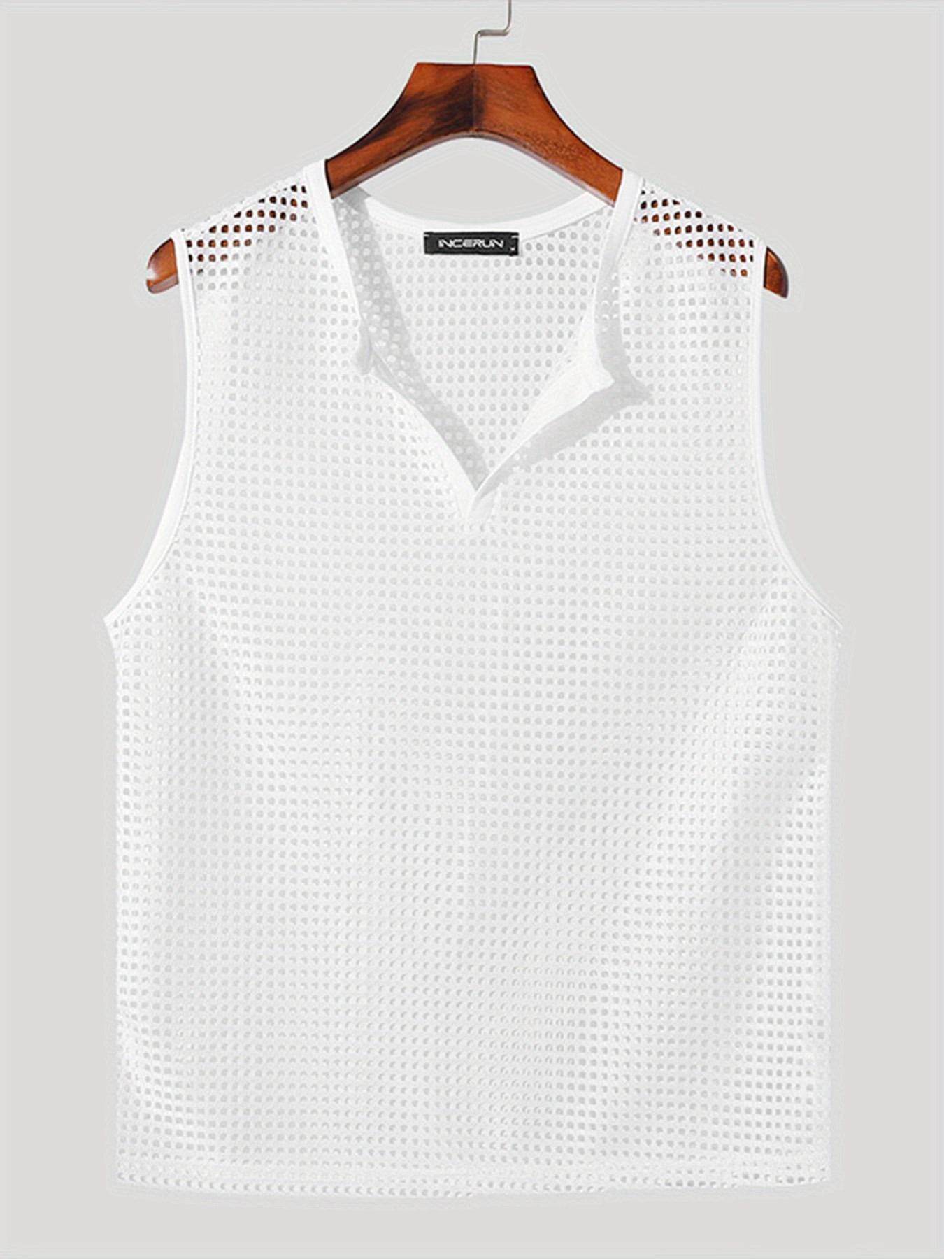 INCERUN Men’s Sexy Fishnet Vest - Hollow Notched Slim Beach/Club Wear - Buy Center US